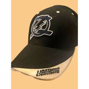 Vintage Tampa Bay Lightning Adjustable Cap Hat NHL Hockey Black 90s Rare Retro